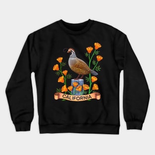 California quail state bird Californian poppy flowers Crewneck Sweatshirt